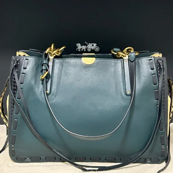 COACH Dreamer 34 ColorBlock Whipstitch Shoulder Bag in Evergreen - Picture 6 of 15